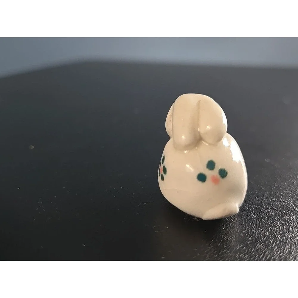 Vintage Miniature White w/ Red Ceramic Bunny Rabbit JAPAN 1